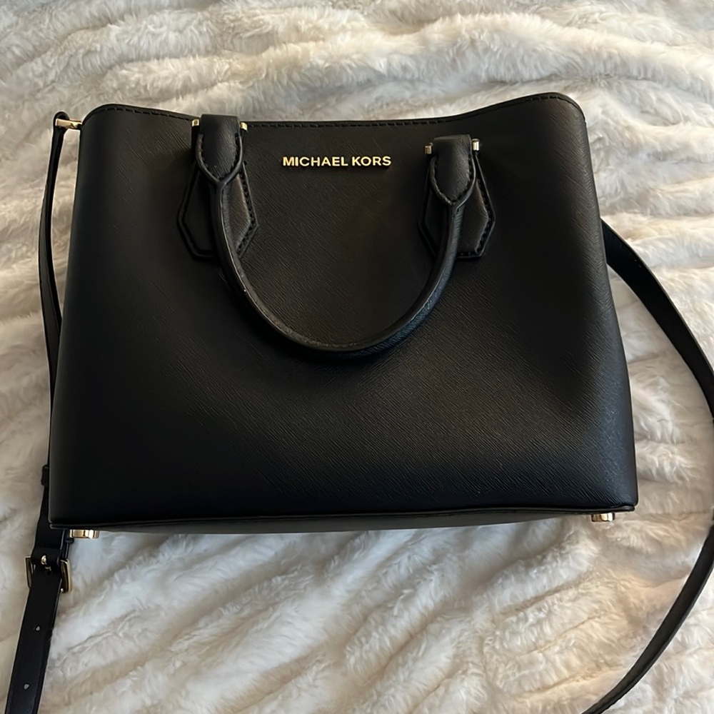 Michael Kors Camille Leather Satchel with top handle and crossbody strap